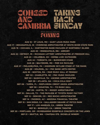 COHEED AND CAMBRIA Announces Summer 2025 North American Co Headline Tour With TAKING BACK SUNDAY